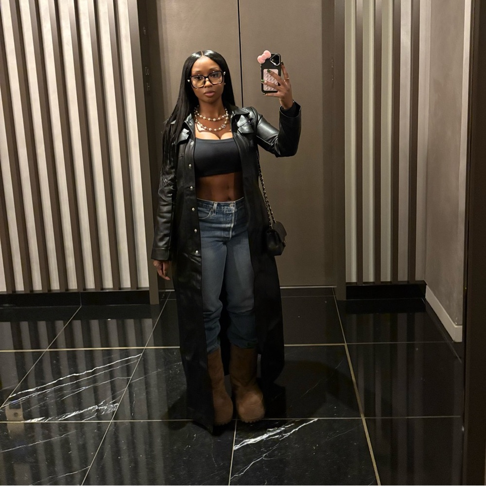 Black Leather Women's Coat